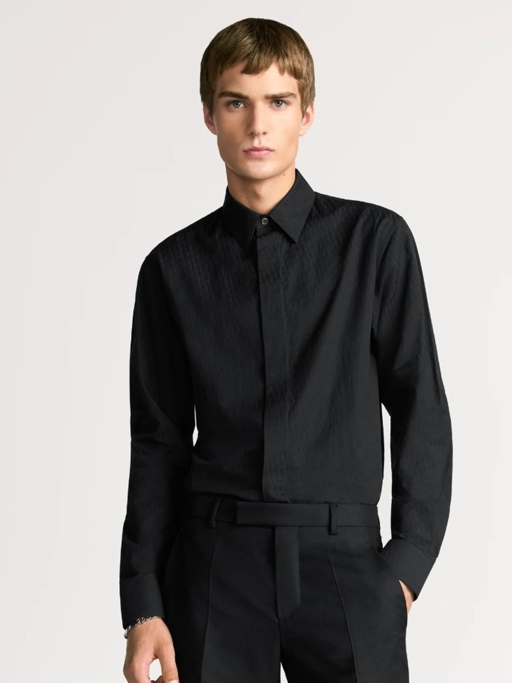 Dior Men's Dress Shirt Black Size Large Long Sleeve Logo On Lapel
